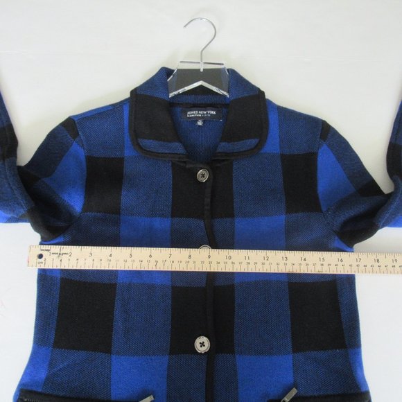 JONES New York Women’s Plaid Sweater Jacket sz. Small Petite Blue Black - Picture 6 of 10